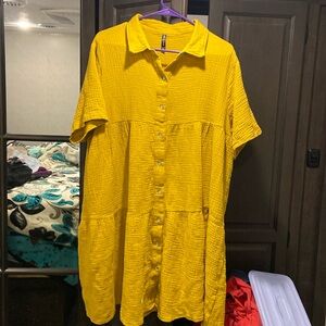 Mustard dressing with turquoise accent in back.  Gently worn